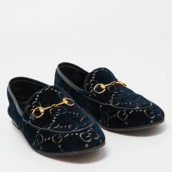 Gucci Blue GG Velvet and Leather Horsebit Slip On Loafers Size 38