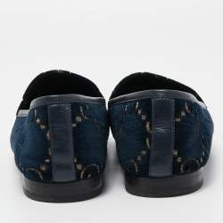 Gucci Blue GG Velvet and Leather Horsebit Slip On Loafers Size 38