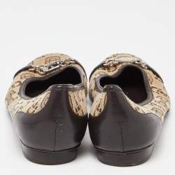 مملوكة مسبقًا حذاء باليرينا فلات غوتشي كانفاس وجلد بيج / بني مزين بالشعار مقاس 39