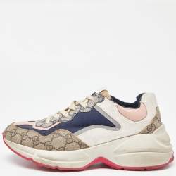 Gucci Multicolor GG Supreme,Leather and Canvas Rhyton Sneakers Size 38