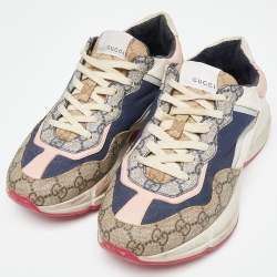 Gucci Multicolor GG Supreme,Leather and Canvas Rhyton Sneakers Size 38