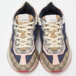 Gucci Multicolor GG Supreme,Leather and Canvas Rhyton Sneakers Size 38