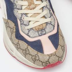 Gucci Multicolor GG Supreme,Leather and Canvas Rhyton Sneakers Size 38
