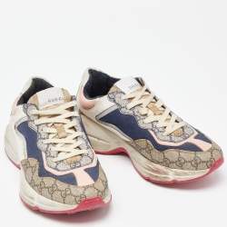 Gucci Multicolor GG Supreme,Leather and Canvas Rhyton Sneakers Size 38