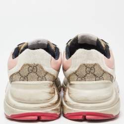 Gucci Multicolor GG Supreme,Leather and Canvas Rhyton Sneakers Size 38