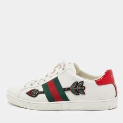 Pre Owned Gucci White Arrow Embellished Leather Ace Low Top Sneakers Size 37