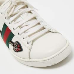 Pre Owned Gucci White Arrow Embellished Leather Ace Low Top Sneakers Size 37