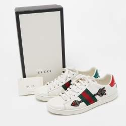 Pre Owned Gucci White Arrow Embellished Leather Ace Low Top Sneakers Size 37