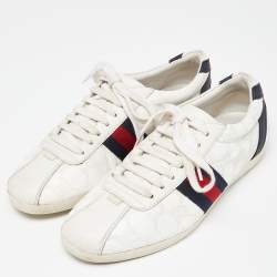 مملوكة مسبقًا Gucci White Guccissima Leather Web Low Top Sneakers Size 37