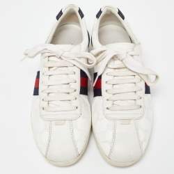  مملوكة مسبقًا Gucci White Guccissima Leather Web Low Top Sneakers Size 37
