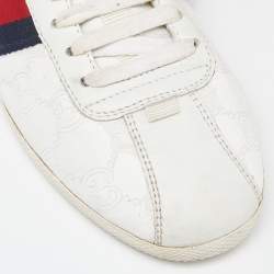 مملوكة مسبقًا Gucci White Guccissima Leather Web Low Top Sneakers Size 37