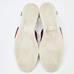مملوكة مسبقًا Gucci White Guccissima Leather Web Low Top Sneakers Size 37