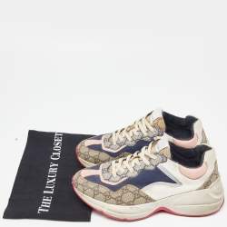 Gucci Multicolor Fabric and GG Supreme Canvas Rhyton Sneakers Size 38