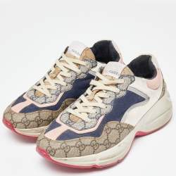 Gucci Multicolor Fabric and GG Supreme Canvas Rhyton Sneakers Size 38