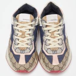 Gucci Multicolor Fabric and GG Supreme Canvas Rhyton Sneakers Size 38