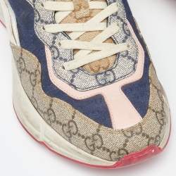 Gucci Multicolor Fabric and GG Supreme Canvas Rhyton Sneakers Size 38