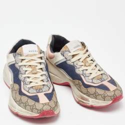 Gucci Multicolor Fabric and GG Supreme Canvas Rhyton Sneakers Size 38