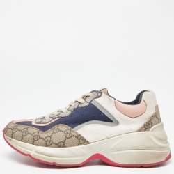 Gucci Multicolor Fabric and GG Supreme Canvas Rhyton Sneakers Size 38