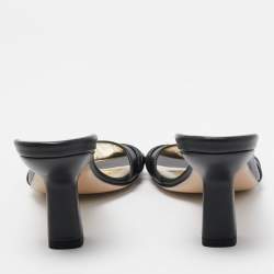 Pre Owned Gucci Black Leather Embellished Rajah Open Toe Slide Sandals Size 35