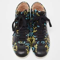 Gucci Black Graffiti Leather Ghost High Top Sneakers Size 35.5
