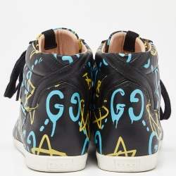 Gucci Black Graffiti Leather Ghost High Top Sneakers Size 35.5