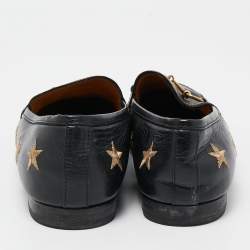 Gucci Black Leather Embroidered Slip On Loafers Size 38