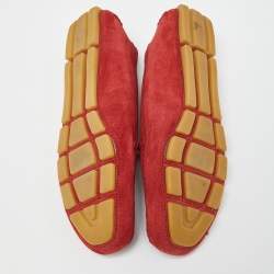 Pre Owned Gucci Red Suede Slip On Loafers Size 36