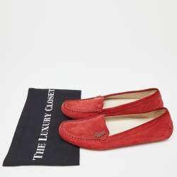 Pre Owned Gucci Red Suede Slip On Loafers Size 36