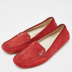 Pre Owned Gucci Red Suede Slip On Loafers Size 36