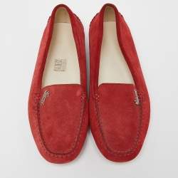 Pre Owned Gucci Red Suede Slip On Loafers Size 36