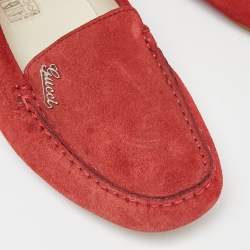 Pre Owned Gucci Red Suede Slip On Loafers Size 36