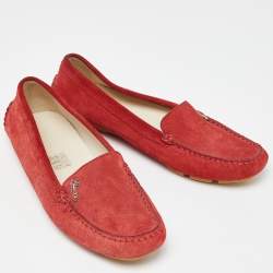 Pre Owned Gucci Red Suede Slip On Loafers Size 36