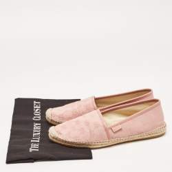 Pre Owned Gucci Pink GG Canvas and Leather Espadrille Flats Size 38