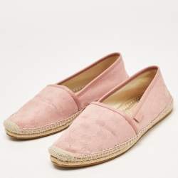 Pre Owned Gucci Pink GG Canvas and Leather Espadrille Flats Size 38
