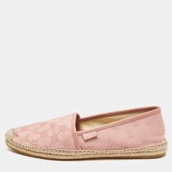 Pre Owned Gucci Pink GG Canvas and Leather Espadrille Flats Size 38