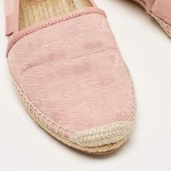 Pre Owned Gucci Pink GG Canvas and Leather Espadrille Flats Size 38