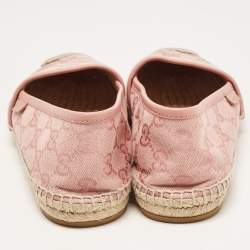 Pre Owned Gucci Pink GG Canvas and Leather Espadrille Flats Size 38
