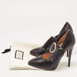 Pre Owned Gucci Black Leather Elaisa Removable Crystal Embellished Bow Strap Pumps Size 37.5