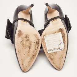 Pre Owned Gucci Black Leather Elaisa Removable Crystal Embellished Bow Strap Pumps Size 37.5
