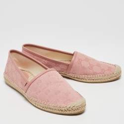 Gucci Pink GG Canvas and Leather Espadrille Flats Size 38