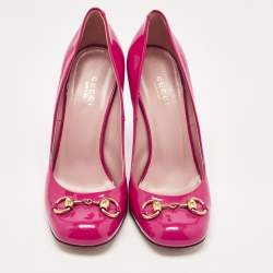 Pre Owned Gucci Fuchsia Patent Leather Horsebit Square Toe Pumps Size 36.5