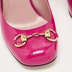 Pre Owned Gucci Fuchsia Patent Leather Horsebit Square Toe Pumps Size 36.5