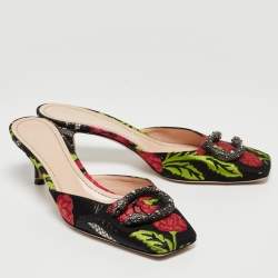 Gucci Multicolor Floral Brocade Fabric Dionysus Square Toe Slip On Mules Size 38