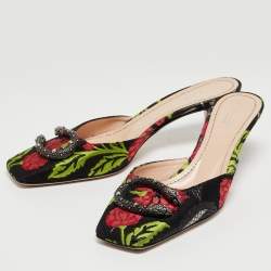 Gucci Multicolor Floral Brocade Fabric Dionysus Square Toe Slip On Mules Size 38