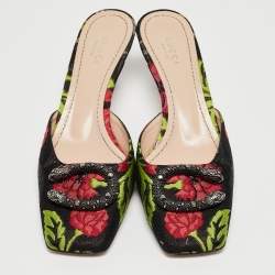 Gucci Multicolor Floral Brocade Fabric Dionysus Square Toe Slip On Mules Size 38