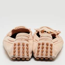 Pre Owned Gucci Light Pink Suede Bamboo Tassel Slip On Loafers Size 37.5