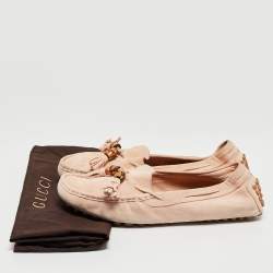 Pre Owned Gucci Light Pink Suede Bamboo Tassel Slip On Loafers Size 37.5