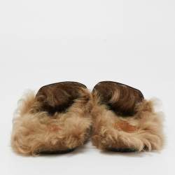 Gucci Black Leather and Fur Princetown Horsebit Flat Mules Size 37
