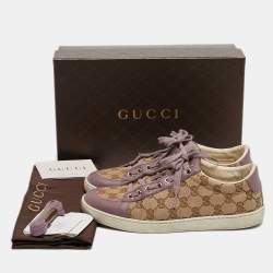 Gucci Purple/Beige Leather and Guccissima Canvas Low Top Sneakers Size 37.5
