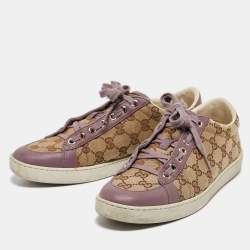 Gucci Purple/Beige Leather and Guccissima Canvas Low Top Sneakers Size 37.5